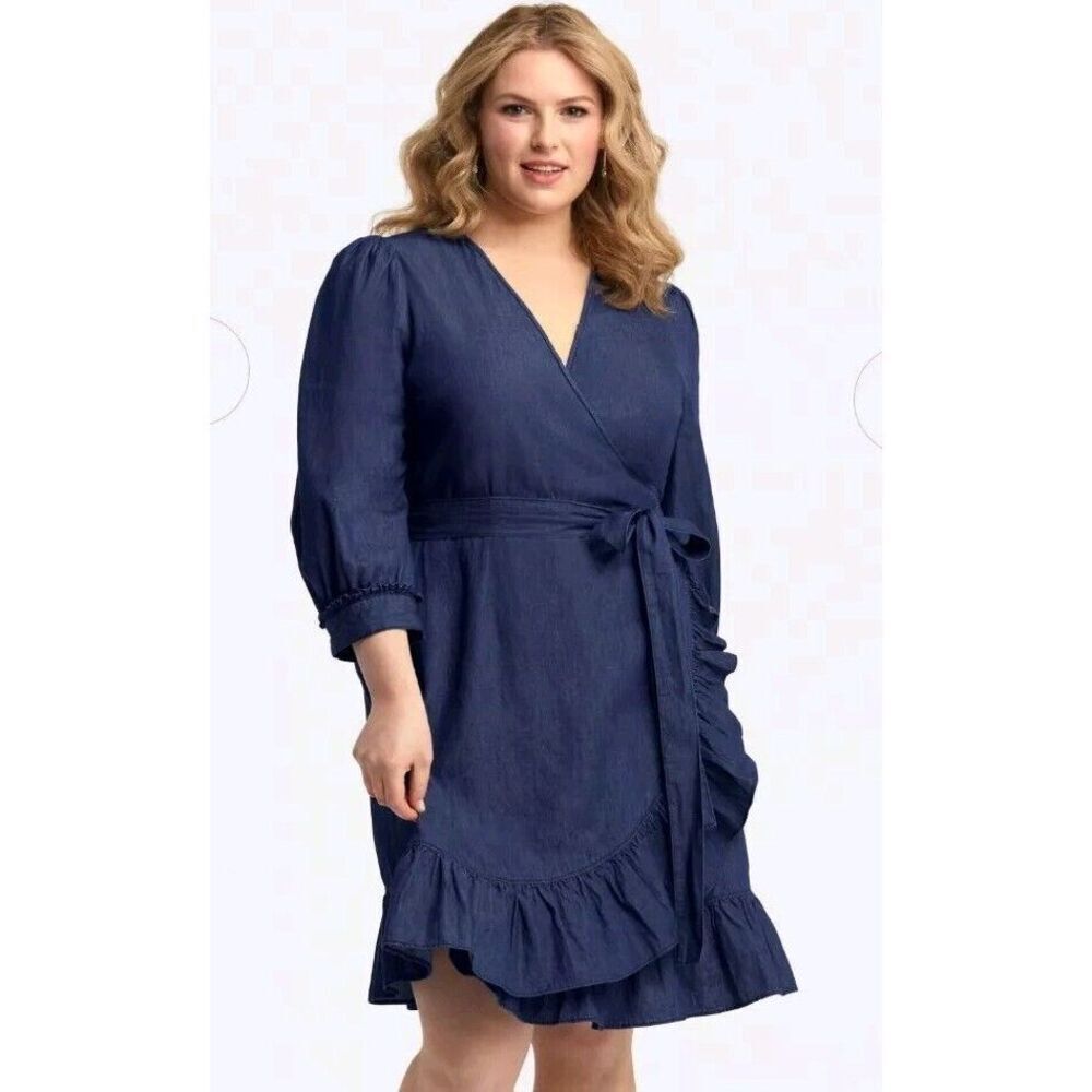 Draper James Wynonna Wrap Dress In Chambray Dark Wash NWT Size 22X MSRP $125